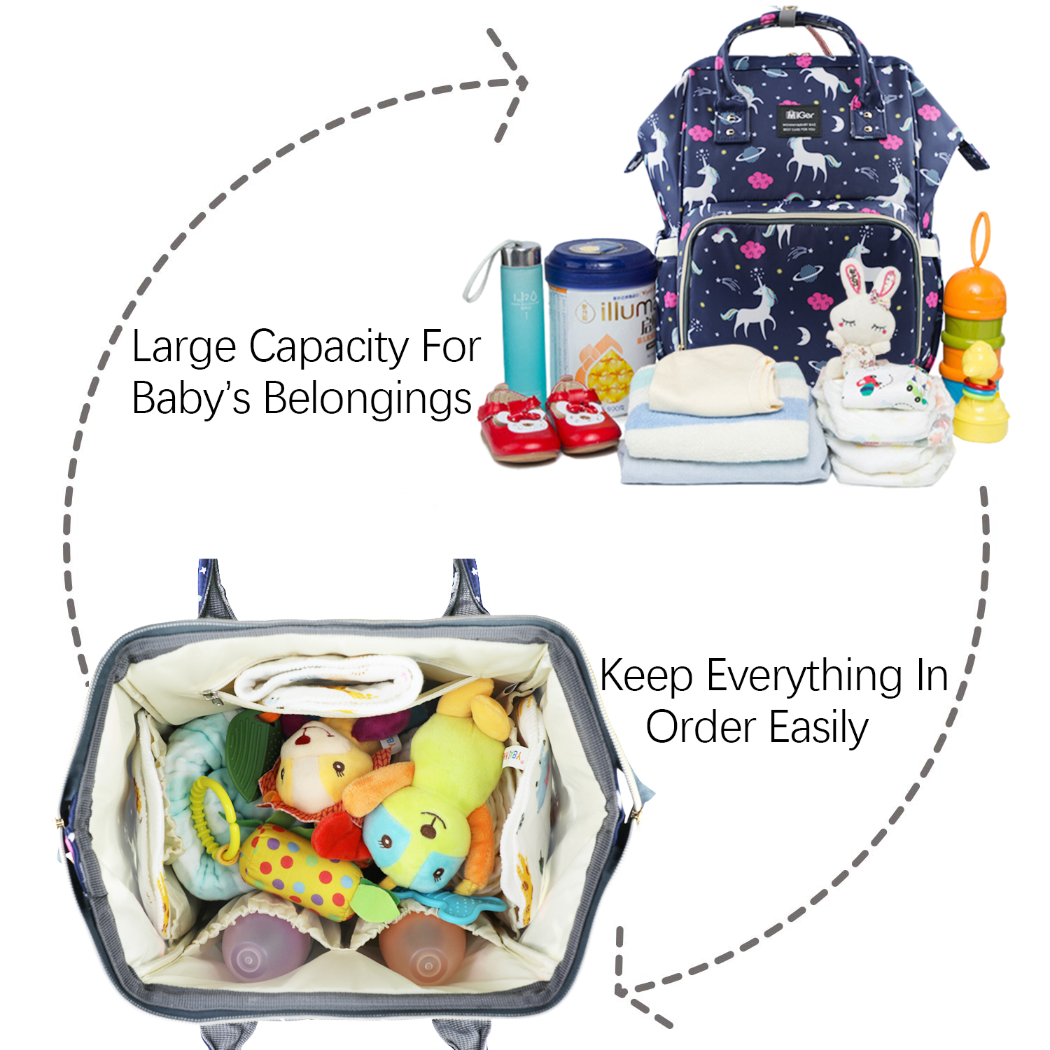 LEQUEEN Unicorn Diaper Backpack, Water-Resistant, Navy photo 6