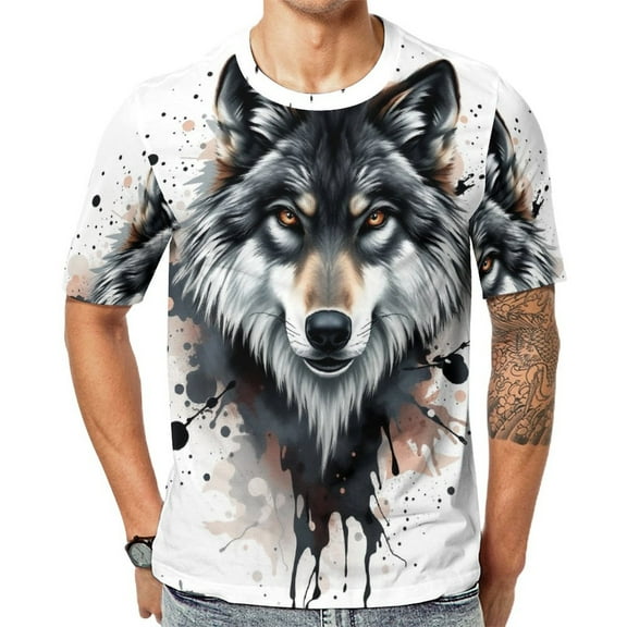 Majestic Wolf Portrait T Shirt For Men Summer Casual Round Neck Short Sleeve Tees