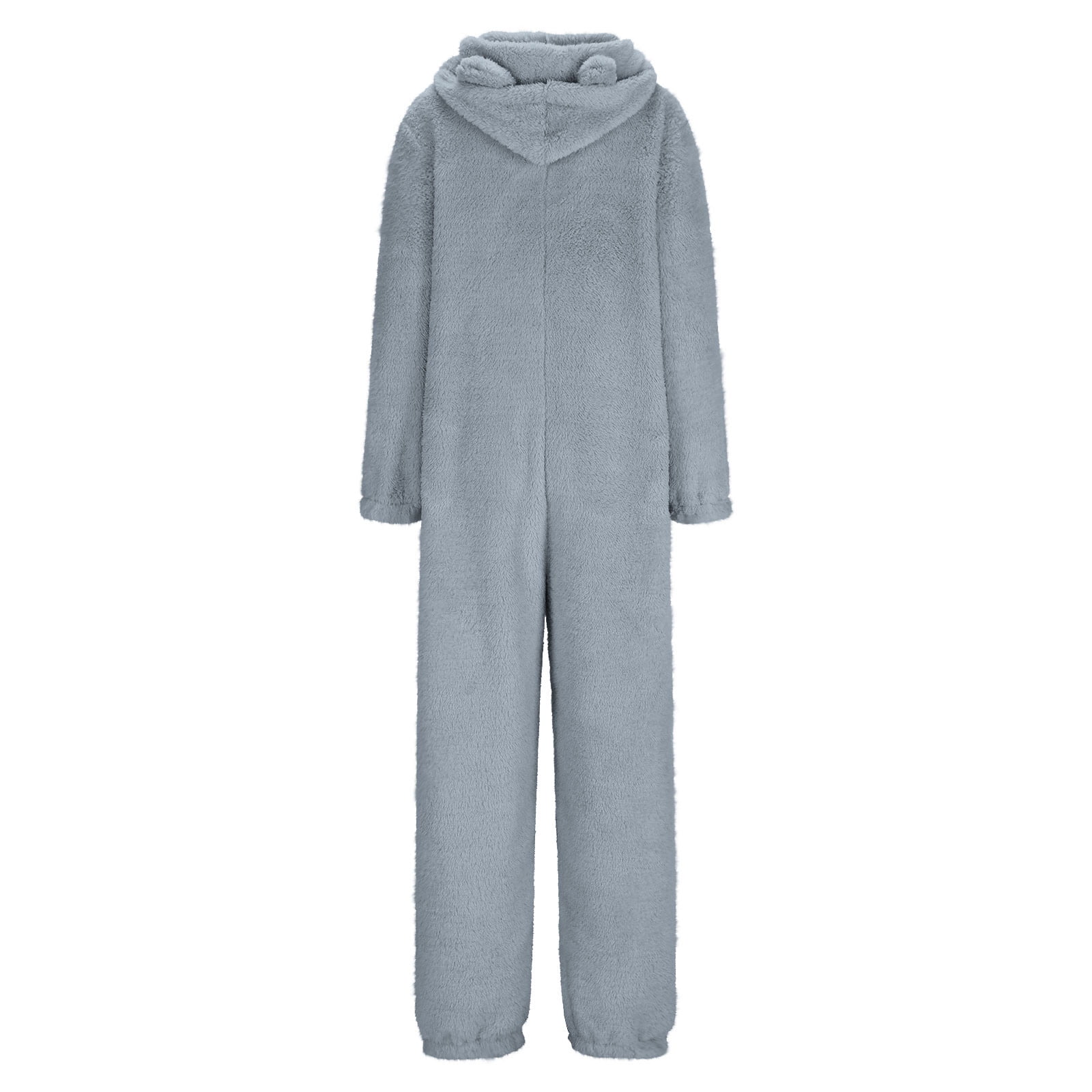 Xdegoge Fleece Jumpsuit Women Fuzzy One Piece Romper Zipper Long Sleeve Teddy Ears Jumpsuits Winter Warm Lounge Pajamas Loungewear with Pockets
