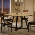 thumbnail image 2 of Soonbuy 5-Piece Round Dining Table Set for 4, Sturdy Wooden Kitchen Table and 4 Upholstered Chairs, Space-Saving Circle Dinner Table Set for Apartment, Small Dining Room, 2 of 7