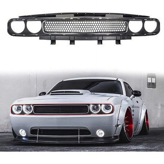 Kojem Front Face Bar Grille Assembly w/Chrome Trim Bezel Molding Upper for 2008-2014 Dodge Challenger Replacement for part # CH1200338