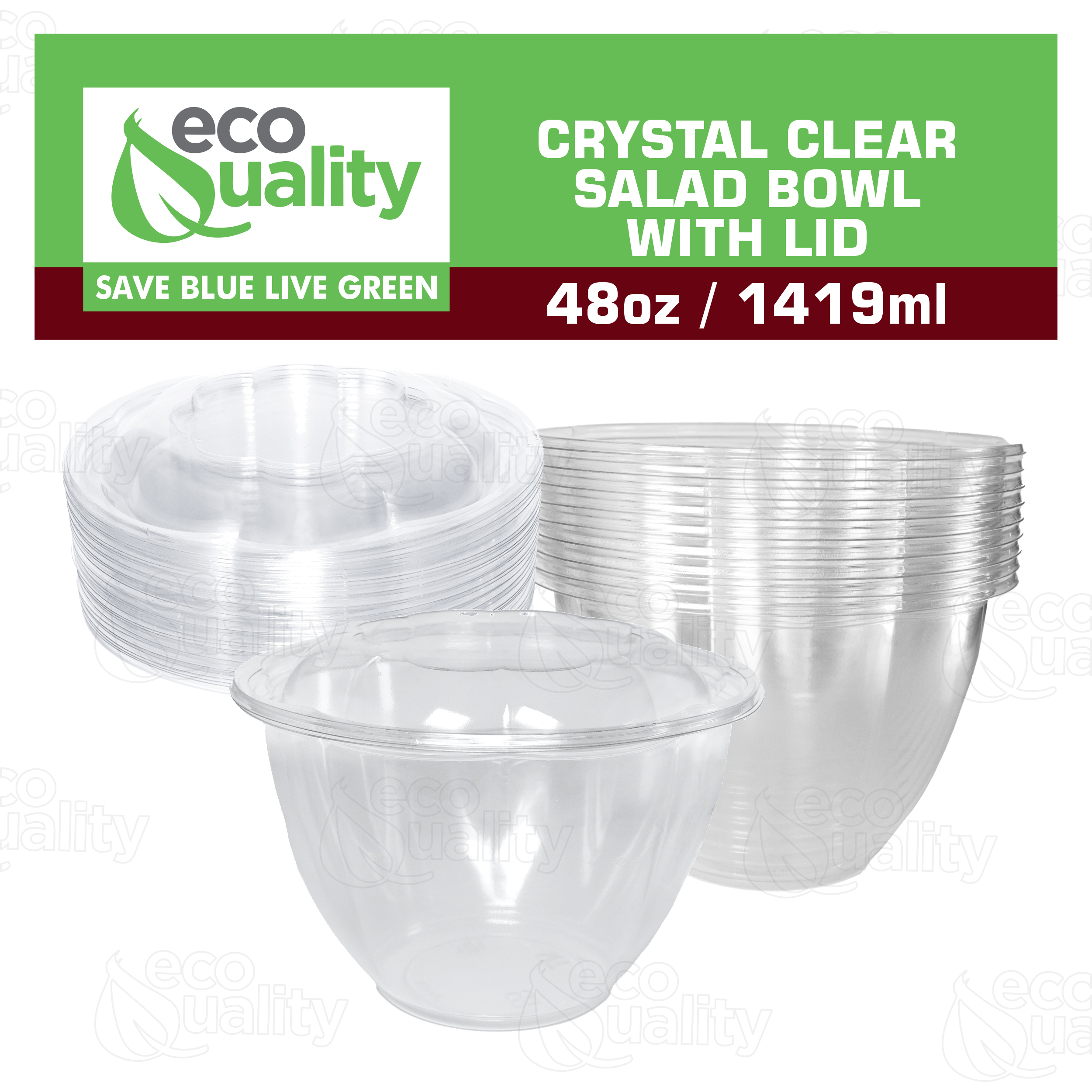 [50 PACK] 48oz Clear Disposable Salad Bowls with Lids - Clear Plastic Disposable Salad Containers for Lunch To-Go, Salads, Fruits, Airtight, Leak Proof, Fresh, Meal Prep | Rose Bowl Container (48 OZ) - image 4 of 7