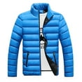 thumbnail image 5 of WTOBBY Men's Short Padded Jacket, Stand Collar Casual Quilted Coat with Solid Color Design, Lightweight Warmth for Fall Winter Urban Style,Blue 5XL, 5 of 6