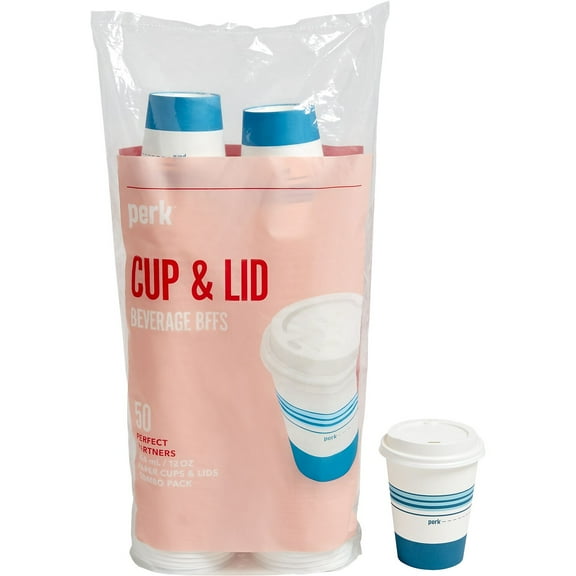 Staples Paper Hot Cup and Plastic Dome Lid Combo 12 oz White/Blue 50/Pack PK62959