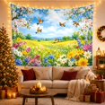 thumbnail image 3 of Wildflowers and Birds with Pink Blossoms on Rolling Hills, Serene Illustration for Nature Lovers, Vibrant Countryside Art, Housewarming Gift, Tapestry Wall Hanging for Living Room and Bedroom, 3 of 7
