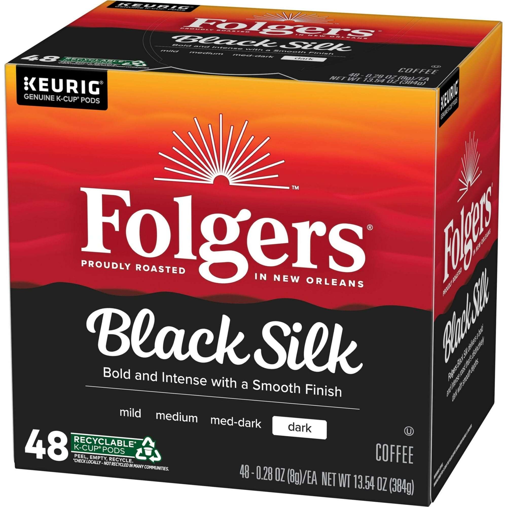Folgers Black Silk, Dark Roast Coffee, Keurig K Cup Pods, 48 Count Box