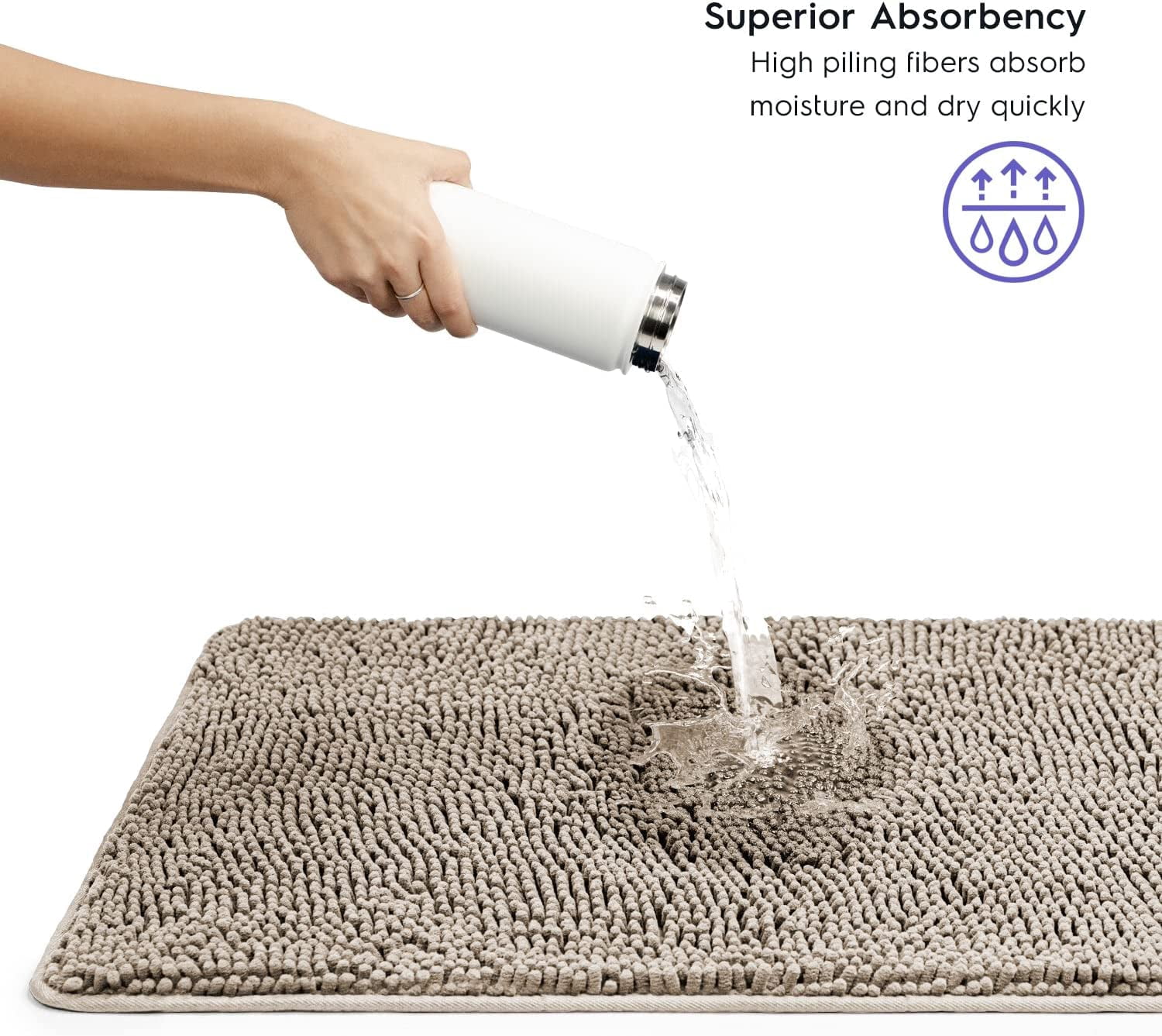 Bathroom Rugs and Mats Sets, Chenille Microfiber, Quick Dry, Ultra Soft Luxury, Shaggy Absorbent Non-Slip Washable Bath Rugs, Bath Mats for Bathroom, Shower Mat & Tub (Beige, 21"x32", 2 pcs)