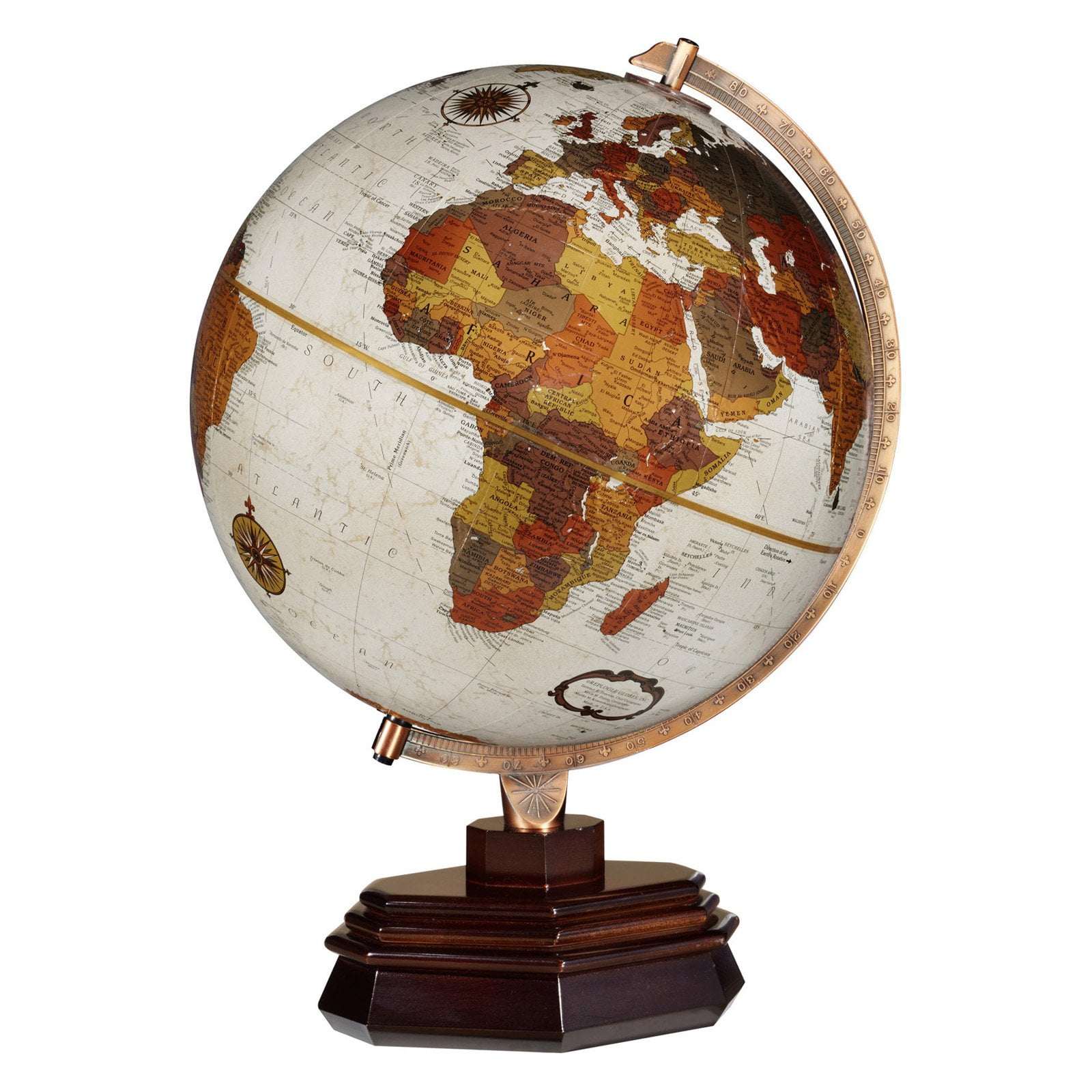 Replogle Geographic Leather Expedition 12" Tabletop Brown Globe Walnut Wood Base 