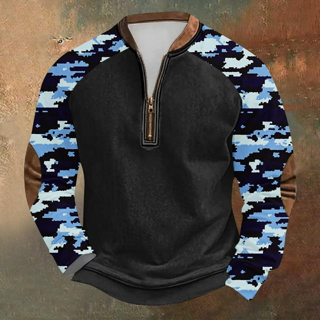 Blusas y camisas de manga larga con cuello redondo para hombre, sudadera con capucha de cuello redondo con cremallera y estampado, sudadera de manga larga, blusa de poliéster para hombre