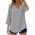 thumbnail image 2 of Endives Women's Button Down Shirts 3/4 Length Sleeve Tops V Neck Blouses Loose Fit Summer Outfits, 2 of 6