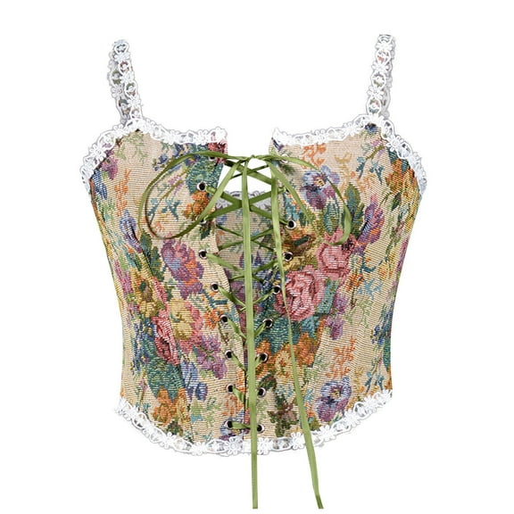 IROINNID Tummy Control Underwear for Women, Wrap Chest Floral Drawstring Bra Tight Waist Date Night Outfit Corset Shapewear for Women