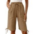 thumbnail image 6 of GUACER Womens Wide Leg Shorts Casual Drawstring Elastic Waist Linen Summer Bermuda Shorts with Pockets Hem Tie, 6 of 9
