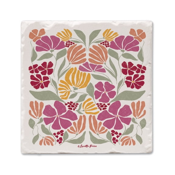 Thirstystone Floral Melody Single Tumbled Tile Stone Coaster Create Your Own Set