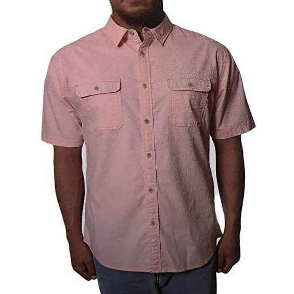 Seapointe Men's Short Sleeve Stretch Woven Button Down Shirt (Peach, Medium)