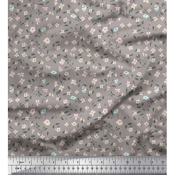 Soimoi Japan Crepe Satin Fabric Leaves & Floral Shirting Print Fabric by The Yard 42 Inch Wide