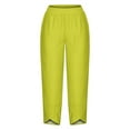 thumbnail image 3 of WIZUTIZ Wide Leg Pants Woman Retro Casual Loose Wide Leg Dress Pants Elastic Stretch High Rise Full Length Dress Pants Solid Asymmetrical Cropped Trousers for Lady Fitness Swimming Pool Yellow, 3 of 4