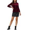 thumbnail image 2 of MODA NOVA Juniors Elegant Velvet Point Collar Long Sleeve Button Ruched Shirt Burgundy L, 2 of 5