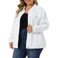 thumbnail image 4 of Unique Bargains Women's Plus Size Long Sleeve Button Front Washed Denim Jacket, 4 of 5