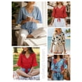 thumbnail image 5 of Anygrew Womens Tops Summer Blouses V Neck Batwing Sleeve Tops Tie Knot Chiffon Button Down Casual Blouse, 5 of 8