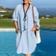 thumbnail image 1 of Women Cotton Linen Midi Dress Tunic Dress Pocket Vintage Baggy Long Sleeve Dress, 1 of 8