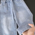 thumbnail image 5 of Toddler Girls Bow Embroidered Jeans Elastic Waist Pull-on Denim Culottes Wide Leg Trousers for Casual Play, 1T-12Y, 5 of 8