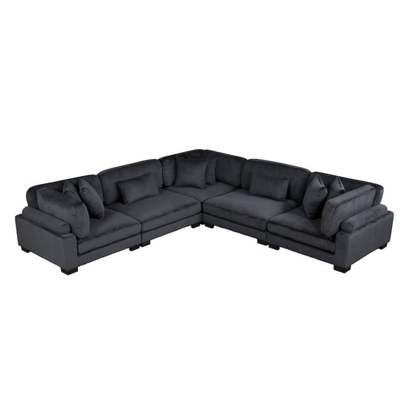 Lexicon Traverse Corduroy 5-Piece Modular Sectional in Black