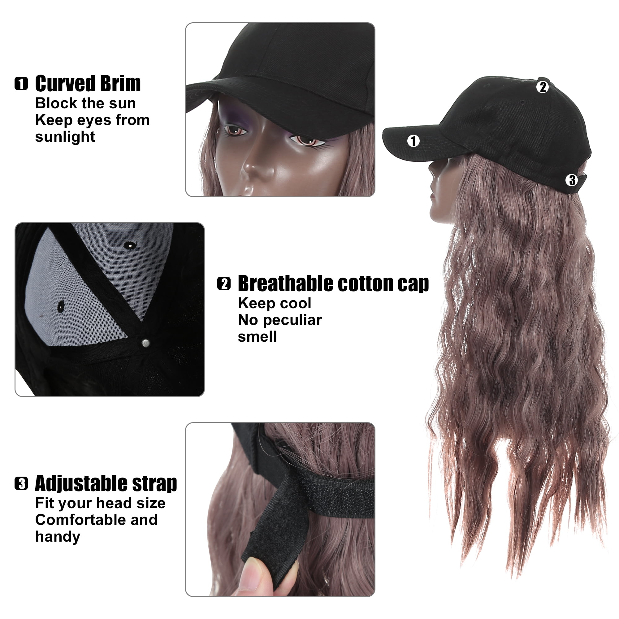 Unique Bargains Baseball Cap with Hair Extensions Fluffy Curly Wavy Wig Hairstyle 26 Wig Hat for Woman Purple Walmart