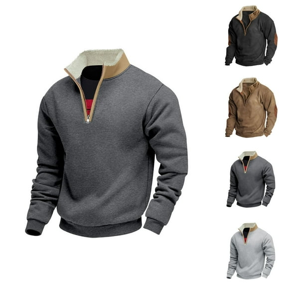 Sweatshirts for Men 2025 Fall Winter Long Sleeve Color Block Half Zipper Collared Sweatshirt Pullover Tops
