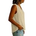thumbnail image 6 of ClodeEU Women's Sleeveless V Neck Linen Blouse, Casual Loose Fit Breath Summer Tank Top Beige,Women's Plus L, 6 of 7