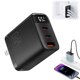 thumbnail image 2 of Cargador rápido GaN de 65 W, bloque de cargador de pared USB C de 3 puertos con soporte PD QC, adaptador de corriente compacto para portátil, iPhone, Samsung, teléfono y tableta., 2 of 8