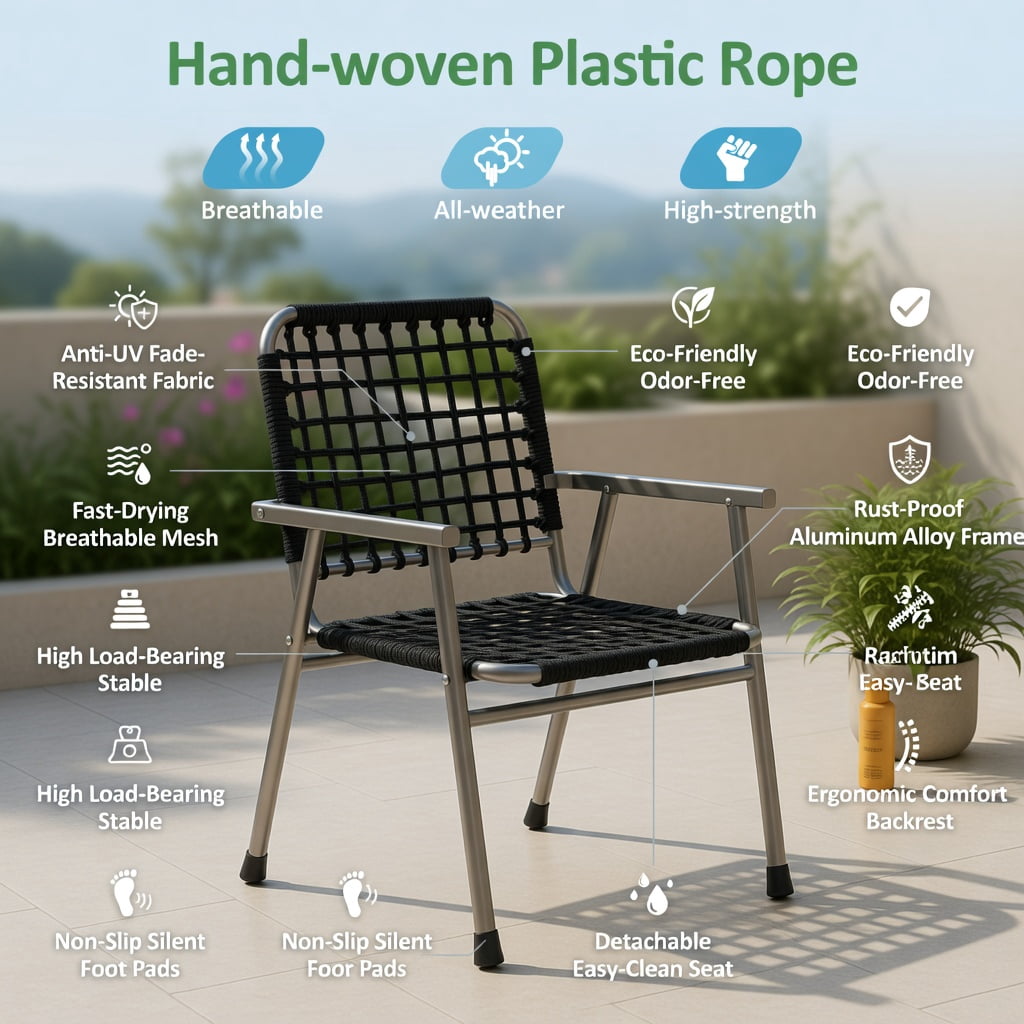 Hommoo 3-Piece Outdoor Acacia Wood Rocking Bistro Set with Breathable Plastic Rope Chairs & Square Coffee Table, Navy