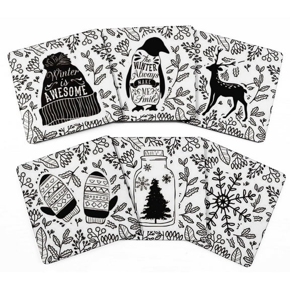 Inkdotpot Set of 6 Drink Coasters DecorativeNon,SlipCork Base4-inch Square PrintedCoastersEasy Clean- Christmas Winter