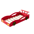 thumbnail image 4 of Euroco Modern Solid Wood Race Car Shaped Platform Bed, Twin Bed with Wheels and  Shelf Design, Red, 4 of 8