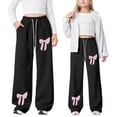 thumbnail image 2 of Gelikeya Cute Bow Sweatpants for Girls Oversized Casual Stretch Joggers Y2k Joggers with Pockets Valentines Day Gifts, Black & 6-7 Years, 2 of 9
