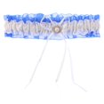 thumbnail image 2 of Liga de pierna de perlas de encaje de satén elástico nupcial con anillos de muslo de accesorio de fiesta Blanco azul Colcomx Liga nupcial del satén de la boda, 2 of 8