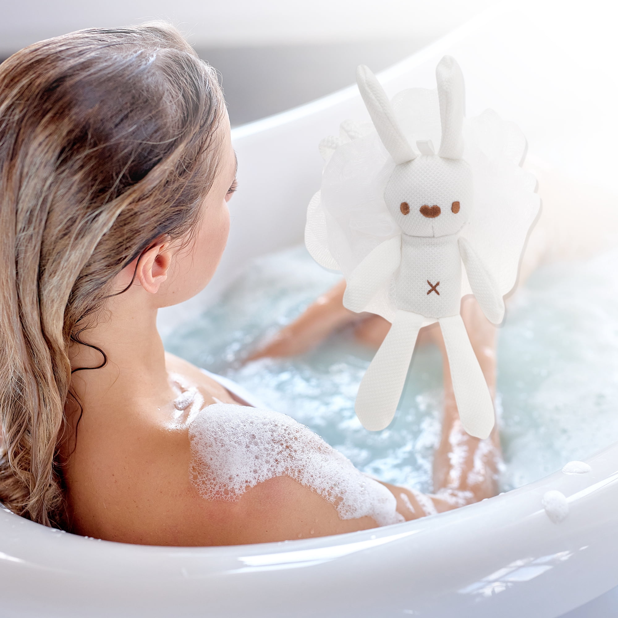 Unique Bargains 1pc Rabbit-shaped Bath Shower Loofah Sponge White