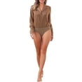 thumbnail image 2 of INSPIRE CHIC Button Up Leotard Shirt for Women's Satin Long Sleeve Notched Lapel Business Work Bodysuit XS Light Brown, 2 of 6