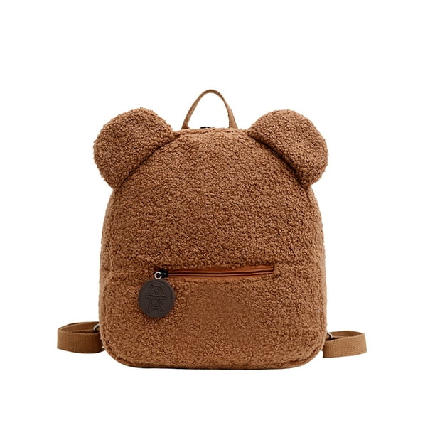 Mochilas para Niños Lindas Orejas de Oso Mochila de Piel de Oveja Bolso de Niños Orejas de Oso de Peluche