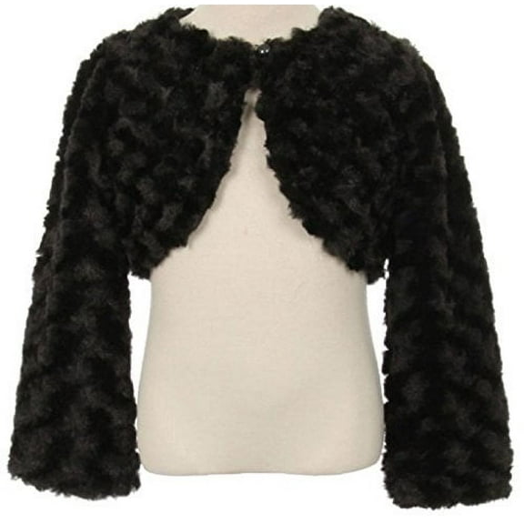 Big Girls' Adorable Faux Fur Pearl Button Bolero Jacket Winter Black Size 10