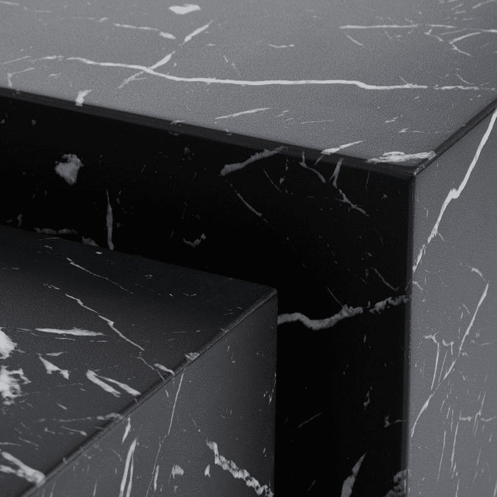 Caffoz Square Faux Marble Coffee Table Set of 2, Nesting Design, Pre-Assembled Living Room Accent Tables,Marble Black