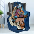 thumbnail image 4 of Astronaut Soft Flannel Fleece Throw Blanket, Futuristic Thinking Man Smartphone on Toilet Wasting Time Playing, Cozy Plush for Indoor and Outdoor Use, 50" x 70", Dark Blue Multicolor, by Ambesonne, 4 of 5