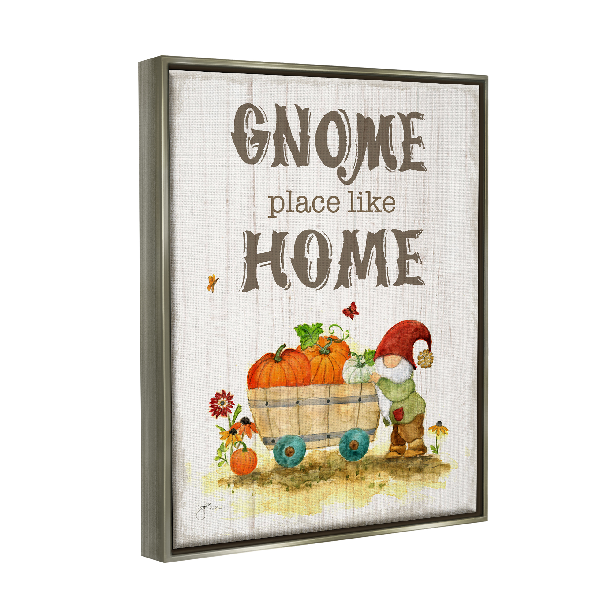 Stupell Industries Gnome Pun Garden Harvest Botanical & Floral Painting Gray Floater Framed Canvas Art Print Wall Art, 25 x 31