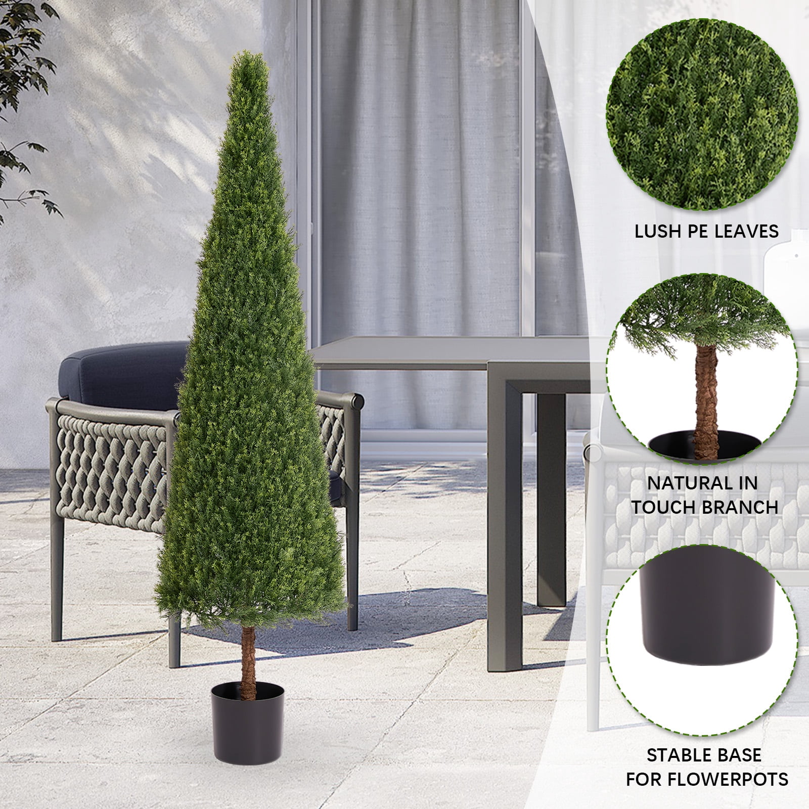 6FT Artificial Conical Topiary Trees UV Resistant Faux Cedar Bushes and Evergreen Shrubs, Fake Potted Plants for Front Porch Outside Planter Decor