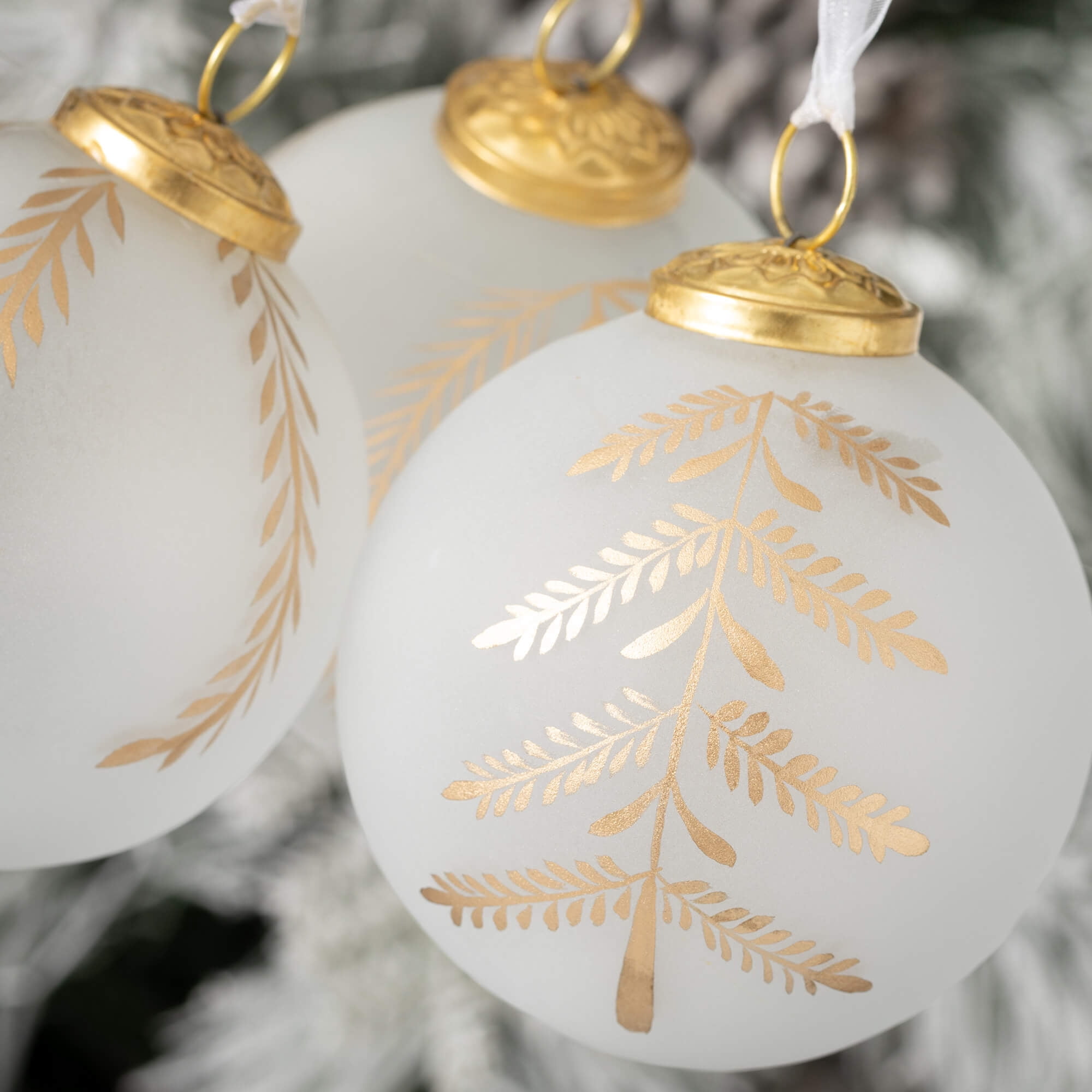 4"H Sullivans Frosted Kugel Ball Christmas Ornaments Set of 3, White-Gold
