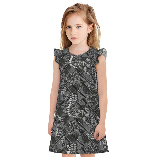 Fotbe Snake Vestido de Dormir para Niñas de 3 a 10 Años, Mangas Cortas, Estilo Princesa, Pijama Camisón con Mangas Voladas-Large
