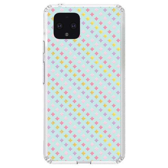 DistinctInk Clear Shockproof Hybrid Case for Google Pixel 4 (5.7" Screen) - TPU Bumper, Acrylic Back, Tempered Glass Screen Protector - Pastel Diamond Pattern - Pink Purple Teal