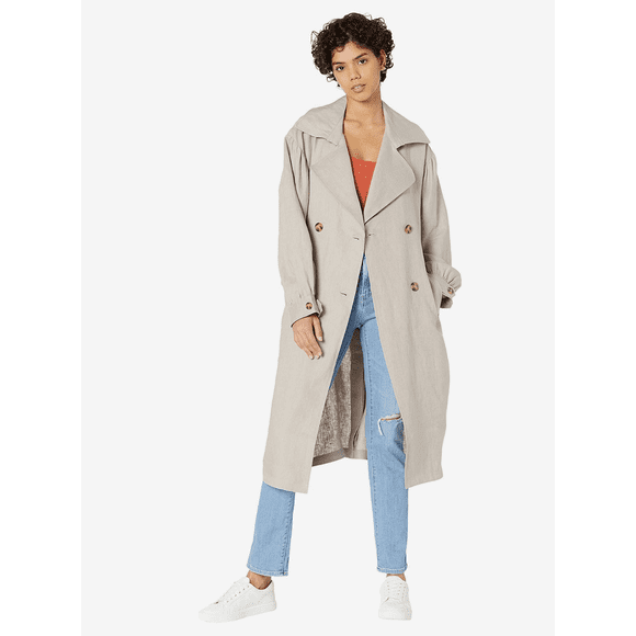 Avec Les Filles Manteau Trench en Lin 100 % à Manches Blouson Taupe Pâle Taille TG 379 $