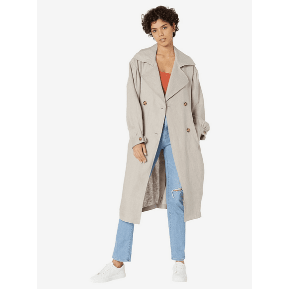 Avec Les Filles Blouson Sleeve 100% Linen Trench Coat Light Taupe Size XL $379