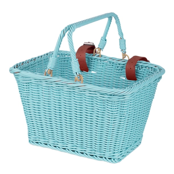 Cesta de bicicleta para niños portátil con asas Cesta de ratán artificial Cesta de triciclo Azul