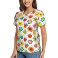 thumbnail image 5 of Yiaed Cartoon Flowers Print Women's T Shirt V-Neck Short Sleeve Shirt Casual Breathable Tee Summer Tops-X-Large, 5 of 5